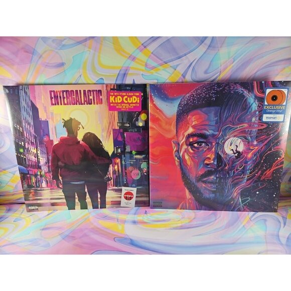 Lot of 2 Kid Cudi Records: Man on the Moon III (2xLP Orange) Entergalactic Pink